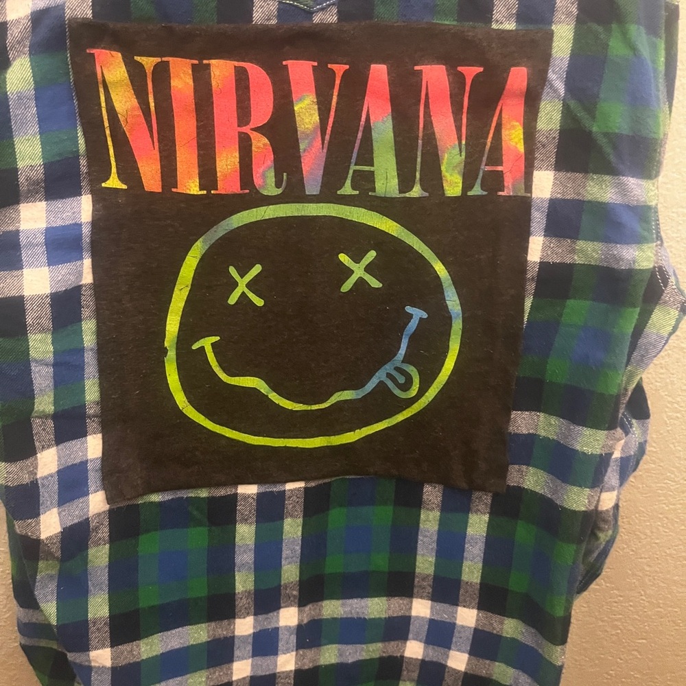 Upcycled Nirvana Plaid Flannel Shirt - Picture 2 of 9